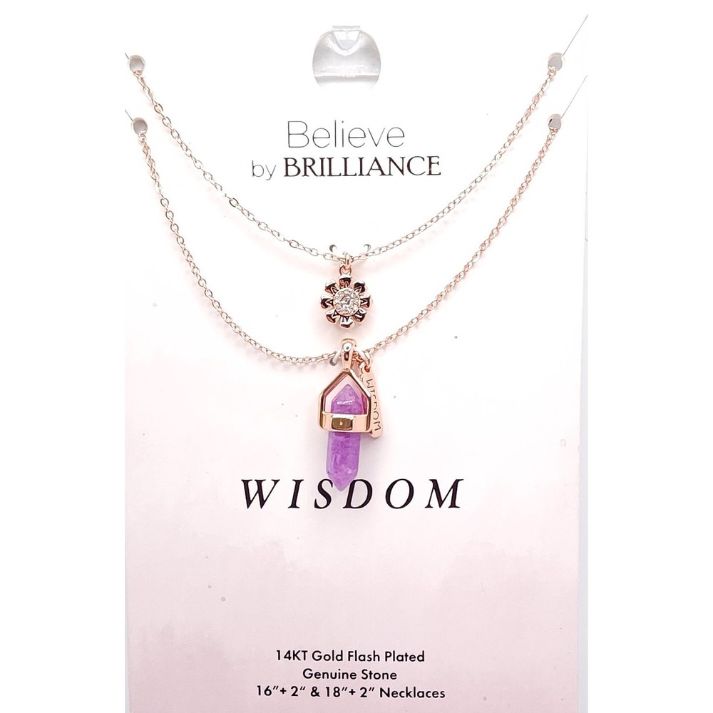 Believe by Brilliance Rose Gold Amethyst Charm Necklace Set - Picture 3 of 5